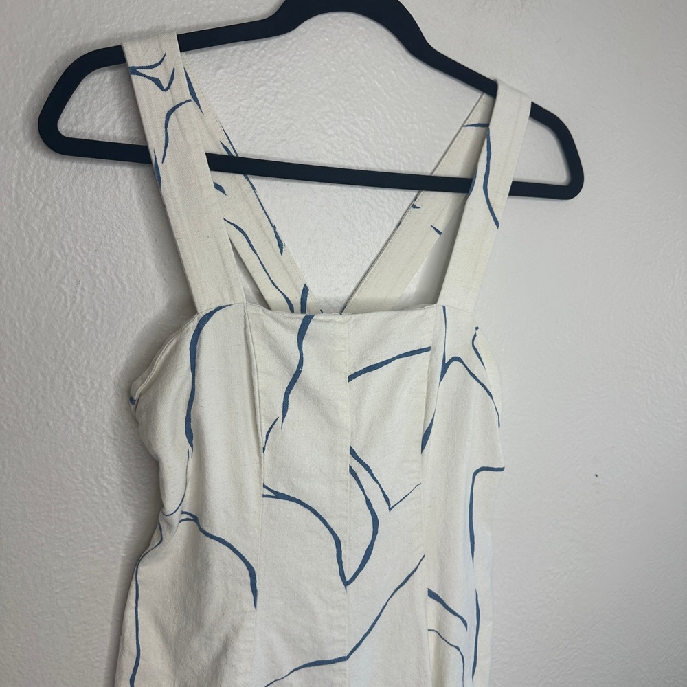 Corey Lynn Calter Printed Square-Neck Dress Cotton Linen Midi Size Small - Picture 4 of 8